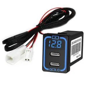 QURO Car Socket 2Ports Car Charger Type-c 2PD Quick Charger with Voltage Led Display Dual PORT Phone DVR MP3 Adapter for Toyota QURO Car Socket 2Ports Car Charger Type-c 2PD Quick Charger with Voltage Led Display Dual PORT Phone DVR MP3 Adapter for Toyota