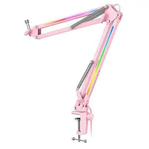 Deuninker Microphone Boom Arm, Metal Adjustable Mic Arm Stand with RGB Button, 3/8 to 5/8 Screw Adapter, Desk Mount Clamp, Suspension Scissor Mic Stand for Gaming Streaming Podcast-AmpliGame BM38P Deuninker Microphone Boom Arm, Metal Adjustable Mic Arm Stand with RGB Button, 3/8 to 5/8 Screw Adapter, Desk Mount Clamp, Suspension Scissor Mic Stand for Gaming Streaming Podcast-AmpliGame BM38P