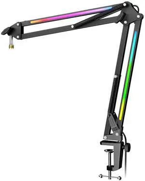 Deuninker Microphone Boom Arm, Metal Adjustable Mic Arm Stand with RGB Control, 3/8 to 5/8 Screw Adapter, Desk Mount Clamp, Suspension Scissor Mic Stand for Gaming Streaming Podcast-AmpliGame BM38 Deuninker Microphone Boom Arm, Metal Adjustable Mic Arm Stand with RGB Control, 3/8 to 5/8 Screw Adapter, Desk Mount Clamp, Suspension Scissor Mic Stand for Gaming Streaming Podcast-AmpliGame BM38