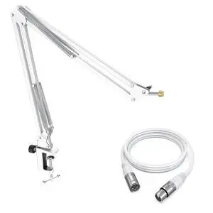 Deuninker Microphone Boom Arm Kit, Metal Suspension Boom Arm Stand with 3/8" to 5/8" Adapter and 10ft Balanced XLR Cable Bundle for Podcasting, Recording & Gaming-CS1W+L9W Deuninker Microphone Boom Arm Kit, Metal Suspension Boom Arm Stand with 3/8" to 5/8" Adapter and 10ft Balanced XLR Cable Bundle for Podcasting, Recording & Gaming-CS1W+L9W