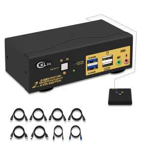 CKLau 2 Port USB 3.0 Dual Monitor KVM Switch Displayport 1.4, Display Port KVM Switch 2 Monitors with Audio and Cables Support 4K@144Hz, 8K@30Hz CKLau 2 Port USB 3.0 Dual Monitor KVM Switch Displayport 1.4, Display Port KVM Switch 2 Monitors with Audio and Cables Support 4K@144Hz, 8K@30Hz