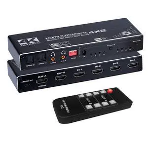 HDMI Matrix 4x2, 4K@60Hz HDMI Matrix Switch 4 in 2 Out with EDID Extractor and IR Remote Control, Support HDMI 2.0b, HDCP2.2, HDR10, Ultra HD, 3D HDMI Matrix 4x2, 4K@60Hz HDMI Matrix Switch 4 in 2 Out with EDID Extractor and IR Remote Control, Support HDMI 2.0b, HDCP2.2, HDR10, Ultra HD, 3D
