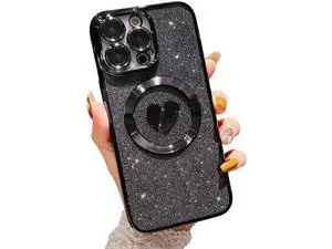 Compatible with iPhone 15 Pro Max 6.7 Inch Case with Magsafe, Plating Heart Glitter Magnetic Case for Women Girl TPU Camera Protection Back Cover for iPhone 15 Pro Max Black Compatible with iPhone 15 Pro Max 6.7 Inch Case with Magsafe, Plating Heart Glitter Magnetic Case for Women Girl TPU Camera Protection Back Cover for iPhone 15 Pro Max Black
