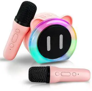 Ecocleanpath Pink Kids Karaoke Machine with 2 Wireless Mics, Bluetooth Portable Speaker for Family Party & Birthday Gifts Ecocleanpath Pink Kids Karaoke Machine with 2 Wireless Mics, Bluetooth Portable Speaker for Family Party & Birthday Gifts