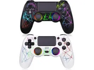 GamingBoy 2 Pack Wireless Controller for PS4, Light-up RGB Remote Control for Ps4/PC with Hall Effect Joystick/1000mAh Battery/Type-C/Dual Vibration/6-Axis Gyro/Audio Jack/Touch PadWhite Black GamingBoy 2 Pack Wireless Controller for PS4, Light-up RGB Remote Control for Ps4/PC with Hall Effect Joystick/1000mAh Battery/Type-C/Dual Vibration/6-Axis Gyro/Audio Jack/Touch PadWhite Black