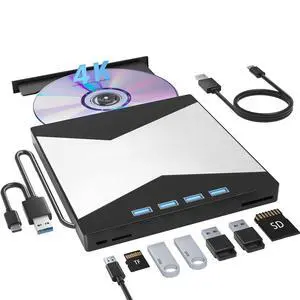 External Blu Ray Drives, 4K Portable Blu Ray Burner USB 3.0 Type-C UHD BD Player with SD/TF Port, CD/DVD Burner R/W 3D Blu Ray Drive, External 4k Blu Ray Drive Compatible with Windows Mac OS Laptop External Blu Ray Drives, 4K Portable Blu Ray Burner USB 3.0 Type-C UHD BD Player with SD/TF Port, CD/DVD Burner R/W 3D Blu Ray Drive, External 4k Blu Ray Drive Compatible with Windows Mac OS Laptop