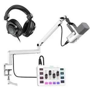 Deuninker Gaming Streaming Kit, XLR Dynamic Microphone with Heavy Duty Boom Arm, Game Mixer, Headphones Studio for Recording Vocal Voice-Over Deuninker Gaming Streaming Kit, XLR Dynamic Microphone with Heavy Duty Boom Arm, Game Mixer, Headphones Studio for Recording Vocal Voice-Over