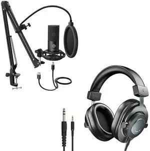 DeuninkerStudio Microphone 6.35mm/3.5mm Headphones Bundle, USB PC Condenser Microphone with Scissor Arm Stand, Shock Mount, Monitor Over-Ear Headphones, for Instruments Recording Podcasting (T669+H8) DeuninkerStudio Microphone 6.35mm/3.5mm Headphones Bundle, USB PC Condenser Microphone with Scissor Arm Stand, Shock Mount, Monitor Over-Ear Headphones, for Instruments Recording Podcasting (T669+H8)