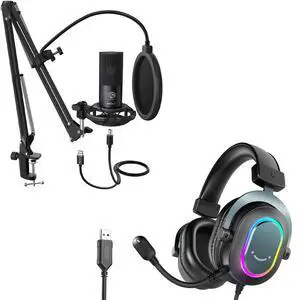 Deuninker Studio Condenser Microphone USB PC Recording Microphone for Voice-Over, Podcast, Vocal - 7.1 Surround Sound RGB Headset for Laptop (T669+H6) Deuninker Studio Condenser Microphone USB PC Recording Microphone for Voice-Over, Podcast, Vocal - 7.1 Surround Sound RGB Headset for Laptop (T669+H6)