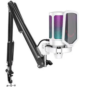 Deuninker Streaming Gaming USB Microphone Kit, PC Condenser RGB Mic Compatible with PS4/PS5, Plug and Play for Music Recording, Online Game, Discord, Twitch, with Pop Filter, Shock Mount-A6T White Deuninker Streaming Gaming USB Microphone Kit, PC Condenser RGB Mic Compatible with PS4/PS5, Plug and Play for Music Recording, Online Game, Discord, Twitch, with Pop Filter, Shock Mount-A6T White