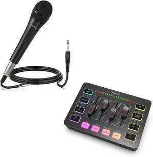 Deuninker Karaoke Microphone and Streaming 4-Channel RGB Mixer, Gaming Audio Mixer with XLR Interface for Game Voice, Podcast, Recording, YouTube, Dynamic Vocal Microphone for SpeakerK6+SC3 Deuninker Karaoke Microphone and Streaming 4-Channel RGB Mixer, Gaming Audio Mixer with XLR Interface for Game Voice, Podcast, Recording, YouTube, Dynamic Vocal Microphone for SpeakerK6+SC3