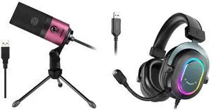 Deuninker Pink Podcast Microphone and Gaming Headset, USB Condenser Recording Mic,Wired Computer Headphones with Microphone-7.1 Surround Sound on Laptop/PC/PS4/PS5 (K669+H6) Deuninker Pink Podcast Microphone and Gaming Headset, USB Condenser Recording Mic,Wired Computer Headphones with Microphone-7.1 Surround Sound on Laptop/PC/PS4/PS5 (K669+H6)