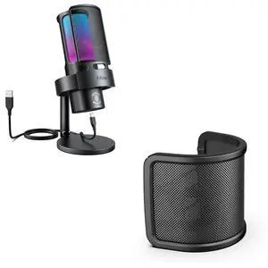 Deuninker USB Gaming RGB Microphone with Mic Pop Filter Bundle, PC Streaming Microphone with 4 Polar Patterns, Mute, Pop Windscreen for Noise Reduction for Clear Recording, Podcast, Vocal (A8Plus+U1) Deuninker USB Gaming RGB Microphone with Mic Pop Filter Bundle, PC Streaming Microphone with 4 Polar Patterns, Mute, Pop Windscreen for Noise Reduction for Clear Recording, Podcast, Vocal (A8Plus+U1)