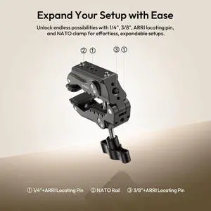 Deuninker HD02 10'' Camera Super Clamp: Ultra-Portable Mount w 1/4", 3/8" & NATO for Camera, Monitor, Light (Fits 20-87mm) Deuninker HD02 10'' Camera Super Clamp: Ultra-Portable Mount w 1/4", 3/8" & NATO for Camera, Monitor, Light (Fits 20-87mm)