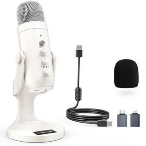 Podcast Microphone, Noise Cancellation Mic with Gain, Volume Adjustment & Mute Button, Monitor & Echo, for ASMR, Vocal Recording, YouTube, TikTok, PC, iPhone, iPad, Android, Mac, K66, White Podcast Microphone, Noise Cancellation Mic with Gain, Volume Adjustment & Mute Button, Monitor & Echo, for ASMR, Vocal Recording, YouTube, TikTok, PC, iPhone, iPad, Android, Mac, K66, White