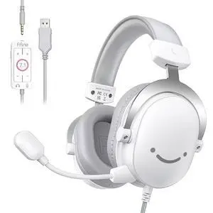 DeuninkerUSB PC Gaming Headset with 3.5mm Audio Jack, Detachable Microphone, 7.1 Surround Sound, Volume Control, Streaming Over-Ear Wired Headphones for Computer, PS5, Controller, Xbox-H9 White DeuninkerUSB PC Gaming Headset with 3.5mm Audio Jack, Detachable Microphone, 7.1 Surround Sound, Volume Control, Streaming Over-Ear Wired Headphones for Computer, PS5, Controller, Xbox-H9 White