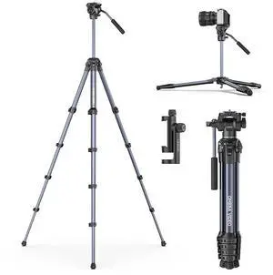DeuninkerOmbra Xiang Camera Video Tripod w Fluid Head, 61.5" Travel Tripod w 360° Rotated Arca Quick Release Plate, Portable Stand for Phone Camera Vlogging Video Shooting with Carry Bag Phone Clamp DeuninkerOmbra Xiang Camera Video Tripod w Fluid Head, 61.5" Travel Tripod w 360° Rotated Arca Quick Release Plate, Portable Stand for Phone Camera Vlogging Video Shooting with Carry Bag Phone Clamp