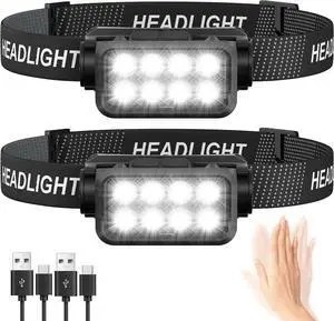 Rechargeable Headlamp Flashlight 2-Pack 8 LED 2500 Lumen Ultra-Light Bright Headlight with Motion Sensor Waterproof Lightweight Head Lamp for Adult Kid Headlamps for Outdoor Camping Running Fishing Rechargeable Headlamp Flashlight 2-Pack 8 LED 2500 Lumen Ultra-Light Bright Headlight with Motion Sensor Waterproof Lightweight Head Lamp for Adult Kid Headlamps for Outdoor Camping Running Fishing