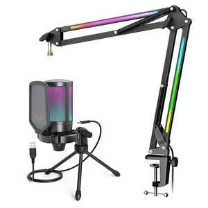 Deuninker USB Gaming Microphone Bundle, Condenser PC Mic with RGB Control, Boom Arm Stand, Gain Knob, Mute Button, Metal Boom Arm with 3/8 to 5/8 Adapter for Streaming YouTube Video (A6V+BM38) Deuninker USB Gaming Microphone Bundle, Condenser PC Mic with RGB Control, Boom Arm Stand, Gain Knob, Mute Button, Metal Boom Arm with 3/8 to 5/8 Adapter for Streaming YouTube Video (A6V+BM38)