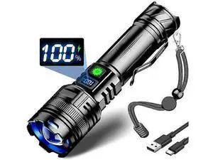 Ecocleanpath 1000000 Lumen Rechargeable LED Flashlight, Super Bright with LCD Display & USB-C Charging, IP65 Waterproof Tactical Light (Black) Ecocleanpath 1000000 Lumen Rechargeable LED Flashlight, Super Bright with LCD Display & USB-C Charging, IP65 Waterproof Tactical Light (Black)