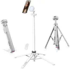 Deuninker Automatic Phone Tripod, MT85 Auto-Open Tripod with Enhanced 4-Leg, 60'' Selfie Stick Extendable Phone Stand, for Content Creation/Vlog, Compatible with iPhone 17/16/15/14/13/12, White Deuninker Automatic Phone Tripod, MT85 Auto-Open Tripod with Enhanced 4-Leg, 60'' Selfie Stick Extendable Phone Stand, for Content Creation/Vlog, Compatible with iPhone 17/16/15/14/13/12, White