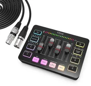 DeuninkerGaming Audio Mixer with XLR Cable Bundle, Streaming RGB PC Mixer with Microphone Cable, XLR Interface, Volume Faders, Mute Button, Computer Mic for Recording/Podcast/Vocal/Game Voice (SC3+L9) DeuninkerGaming Audio Mixer with XLR Cable Bundle, Streaming RGB PC Mixer with Microphone Cable, XLR Interface, Volume Faders, Mute Button, Computer Mic for Recording/Podcast/Vocal/Game Voice (SC3+L9)