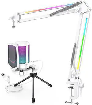 Deuninker Condenser USB Microphone & RGB Microphone Boom Arm Bundle, PC Gaming Streaming Mic with Mute & Gain, Heavy Duty Adjustable RGB Desk Mic Mount for Studio, Podcasting-A6VW+BM38W Deuninker Condenser USB Microphone & RGB Microphone Boom Arm Bundle, PC Gaming Streaming Mic with Mute & Gain, Heavy Duty Adjustable RGB Desk Mic Mount for Studio, Podcasting-A6VW+BM38W
