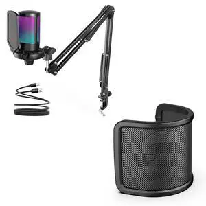 Deuninker Gaming PC USB Microphone Kit with Metal Pop Filter, Podcast Condenser Mic with Boom Arm Bundle, Mute Button, RGB, Streaming Mic for Recording, Videos, Twitch, YouTube (A6T+U1) Deuninker Gaming PC USB Microphone Kit with Metal Pop Filter, Podcast Condenser Mic with Boom Arm Bundle, Mute Button, RGB, Streaming Mic for Recording, Videos, Twitch, YouTube (A6T+U1)