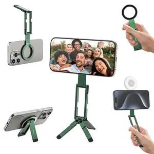 Deuninker MA60 Magnetic Phone Tripod Stand for iPhone 17 16 15 14 13 12 - Ultra Thin 0.8cm Foldable Aluminum Mini Tripod, Strong N52 Magnet Quick Mount, Pocket Cell Phone Stand, Green Deuninker MA60 Magnetic Phone Tripod Stand for iPhone 17 16 15 14 13 12 - Ultra Thin 0.8cm Foldable Aluminum Mini Tripod, Strong N52 Magnet Quick Mount, Pocket Cell Phone Stand, Green