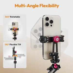 Deuninker MA61 Metal Phone Tripod Mount with Cold Shoe, 360° Adjustable Hot Shoe Camera Phone Mount for iPhone 17 16 15 14 Pro Max, Samsung, Aluminum Alloy Clamp for Vlogging, Live Streaming, Video Deuninker MA61 Metal Phone Tripod Mount with Cold Shoe, 360° Adjustable Hot Shoe Camera Phone Mount for iPhone 17 16 15 14 Pro Max, Samsung, Aluminum Alloy Clamp for Vlogging, Live Streaming, Video