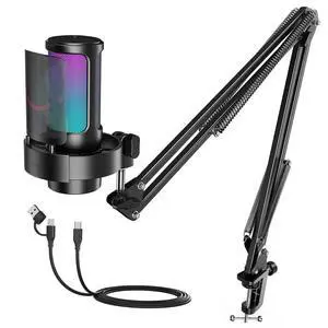 Deuninker USB Gaming Microphone Kit, PC Streaming Mic with RGB Lights, Mute, Gain Knob, Metal Boom Arm for Recording Podcast, Condenser Computer Microphone Set Compatible with PS4/PS5-AmpliGame A8T Deuninker USB Gaming Microphone Kit, PC Streaming Mic with RGB Lights, Mute, Gain Knob, Metal Boom Arm for Recording Podcast, Condenser Computer Microphone Set Compatible with PS4/PS5-AmpliGame A8T