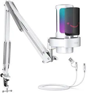 Deuninker Gaming PC USB Microphone Kit, Condenser RGB Mic with Metal Boom Arm, Mute, Gain Knob, Headphones Monitoring, Streaming Microphone Bundle for PS4/PS5, YouTube, Discord, Twitch-A8T White Deuninker Gaming PC USB Microphone Kit, Condenser RGB Mic with Metal Boom Arm, Mute, Gain Knob, Headphones Monitoring, Streaming Microphone Bundle for PS4/PS5, YouTube, Discord, Twitch-A8T White