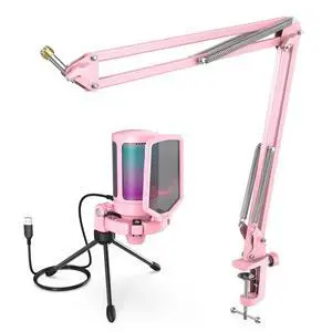 Deuninker USB Computer Microphone Set with Boom Arm, Gaming Microphone with Gain Knob, RGB Effect, Metal Mic Arm Stand for Podcast-A6VP+CS1P Deuninker USB Computer Microphone Set with Boom Arm, Gaming Microphone with Gain Knob, RGB Effect, Metal Mic Arm Stand for Podcast-A6VP+CS1P