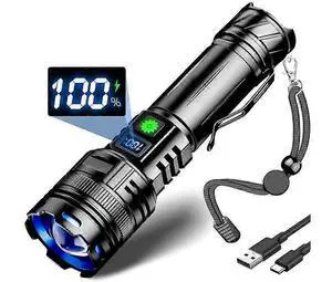 Deuninker 1000000 Lumen Rechargeable LED Flashlight, Super Bright with LCD Display & USB-C Charging, IP65 Waterproof Tactical Light (Black) Deuninker 1000000 Lumen Rechargeable LED Flashlight, Super Bright with LCD Display & USB-C Charging, IP65 Waterproof Tactical Light (Black)