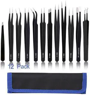 BOENFU Precision Tweezers Set 12 PCS Electronic Tweezers ESD 11, 12, 13, 15, 17 Pointed Tip Tweezers Kit for Electronics,Soldering, Craft, Jewelry, Ingrown, Eyelash BOENFU Precision Tweezers Set 12 PCS Electronic Tweezers ESD 11, 12, 13, 15, 17 Pointed Tip Tweezers Kit for Electronics,Soldering, Craft, Jewelry, Ingrown, Eyelash