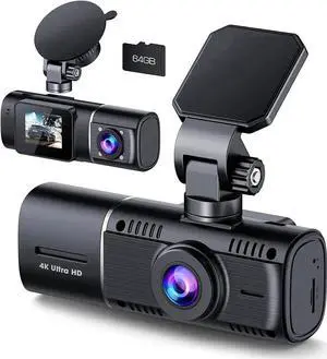 Vszerda 4K Dual Lens Car Dash Cam, 2160P Front + 1080P Interior Camera with IR Night Vision, Includes 64GB SD Card, Wide Angle Mini Dashboard Camera with Parking Monitor for Taxis & Private Cars Vszerda 4K Dual Lens Car Dash Cam, 2160P Front + 1080P Interior Camera with IR Night Vision, Includes 64GB SD Card, Wide Angle Mini Dashboard Camera with Parking Monitor for Taxis & Private Cars