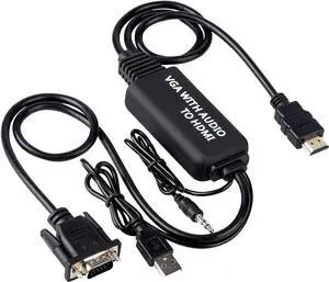 WISDUM VGA to HDMI Cable 4ft ,VGA to HDMI Adapter Cable with Audio for Connecting Old PC, Laptop with a VGA Output to New Monitor, Display, HDTV with HDMI Input (Male to Male) WISDUM VGA to HDMI Cable 4ft ,VGA to HDMI Adapter Cable with Audio for Connecting Old PC, Laptop with a VGA Output to New Monitor, Display, HDTV with HDMI Input (Male to Male)