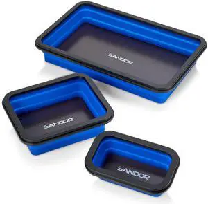 Collapsible Magnetic Parts Tray Set - 3 Different Size Tool Trays for Screw, Bolts, Nuts, Washers, Pins and Other Small Metal Parts, Mechanic Tool Gifts for Men - Blue Collapsible Magnetic Parts Tray Set - 3 Different Size Tool Trays for Screw, Bolts, Nuts, Washers, Pins and Other Small Metal Parts, Mechanic Tool Gifts for Men - Blue