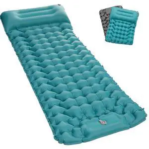 Inflating Sleeping Pad Mattress for Camping: Inflatable Camping Bed with Built-in Foot Pump for Tent - 4" Extra Thick Mat Air Cot for Floor - Blue Inflating Sleeping Pad Mattress for Camping: Inflatable Camping Bed with Built-in Foot Pump for Tent - 4" Extra Thick Mat Air Cot for Floor - Blue