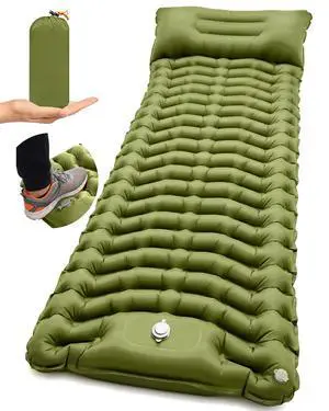 Camping Sleeping Pad, Inflatable Camping Mattress Pad with Built-in Pillow & Foot Pump, 4 Inch Thick Ultralight Sleeping Air Mattress for Backpacking, Hiking, Traveling, Tent Camping - Olive Green Camping Sleeping Pad, Inflatable Camping Mattress Pad with Built-in Pillow & Foot Pump, 4 Inch Thick Ultralight Sleeping Air Mattress for Backpacking, Hiking, Traveling, Tent Camping - Olive Green