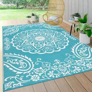 Waterproof Outdoor Rug 5x8, Reversible Plastic Straw Patio Camping Rug, Indoor Outdoor RV Mat Carpet for Deck, Camper, Porch, Balcony, Backyard, Picnic, Boho Teal Waterproof Outdoor Rug 5x8, Reversible Plastic Straw Patio Camping Rug, Indoor Outdoor RV Mat Carpet for Deck, Camper, Porch, Balcony, Backyard, Picnic, Boho Teal