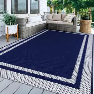 Outdoor Rug, Waterproof Reversible Patio Rugs, 5x8ft Large Outdoor Area Rug Foldable Plastic Camping Rugs for Outside RV, Patio,Picnic,Camper,Balcony,Porch (Blue &White) Outdoor Rug, Waterproof Reversible Patio Rugs, 5x8ft Large Outdoor Area Rug Foldable Plastic Camping Rugs for Outside RV, Patio,Picnic,Camper,Balcony,Porch (Blue &White)