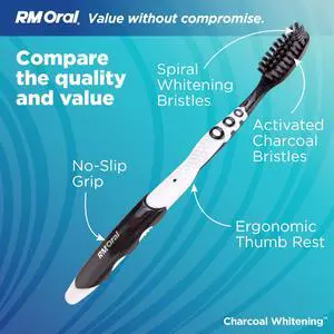 Charcoal Whitening Toothbrushes, Charcoal-Infused Soft Bristles, Helps Whiten Teeth and Reaches Deep Along the Gumline and Between Teeth, Value 4 Count Charcoal Whitening Toothbrushes, Charcoal-Infused Soft Bristles, Helps Whiten Teeth and Reaches Deep Along the Gumline and Between Teeth, Value 4 Count