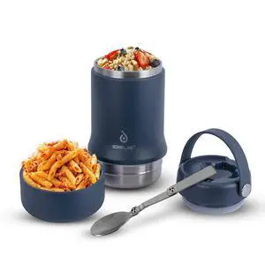 Soup Thermo with Foldable Spoon and Bowl 20oz, All-in-one Insulated Bento Lunchbox Stainless Steel Leakproof Portable Soup Container Vacuum Thermal Food Jar for Lunch, Navy Blue Soup Thermo with Foldable Spoon and Bowl 20oz, All-in-one Insulated Bento Lunchbox Stainless Steel Leakproof Portable Soup Container Vacuum Thermal Food Jar for Lunch, Navy Blue