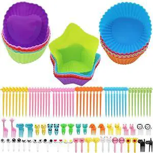 108 PCS Silicone Bento Box Dividers Kit, Bento Box Accessories, 90pcs Food Picks and 18pcs Silicone Cupcake Liners for Bento, Snacks, Cupcakes, Party, Picnic 108 PCS Silicone Bento Box Dividers Kit, Bento Box Accessories, 90pcs Food Picks and 18pcs Silicone Cupcake Liners for Bento, Snacks, Cupcakes, Party, Picnic