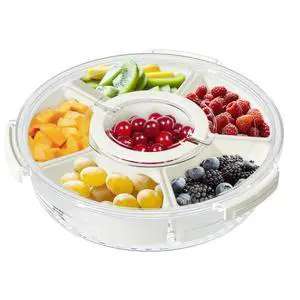 Divided Serving Tray with Lid and Handle, Portable Snackle Box, 6 Compartment Food Container, Travel Snack Box Container for Veggie, Fruit, Candy and Charcuterie Divided Serving Tray with Lid and Handle, Portable Snackle Box, 6 Compartment Food Container, Travel Snack Box Container for Veggie, Fruit, Candy and Charcuterie
