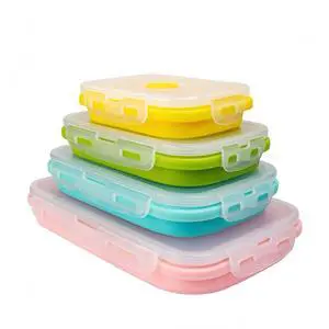 Collapsible Silicone Food Storage Container, Leftover Meal Box for Kitchen, Lunch Boxes with Clip-on Lid, Stackable, Space Saving, Dishwasher Safe, BPA Free Collapsible Silicone Food Storage Container, Leftover Meal Box for Kitchen, Lunch Boxes with Clip-on Lid, Stackable, Space Saving, Dishwasher Safe, BPA Free