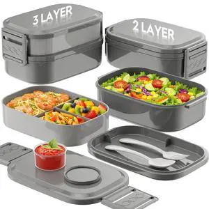 Bento Box Adult Lunch Box, 65 Oz Capacity Lunch Containers(Adjustable 2/3 Tier), BPA-Free, Leak-Proof and Stackable Bento Lunch Box, Microwave & Dishwasher Safe with Utensils(Gray) Bento Box Adult Lunch Box, 65 Oz Capacity Lunch Containers(Adjustable 2/3 Tier), BPA-Free, Leak-Proof and Stackable Bento Lunch Box, Microwave & Dishwasher Safe with Utensils(Gray)