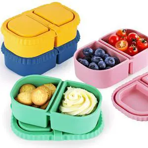 4 Pack Reusable Silicone Snack Containers with Lids, 8.5 oz Double Compartment Condiment Meal Prep Control Containers Portable Small Leakproof for Office Travel Picnic 4 Pack Reusable Silicone Snack Containers with Lids, 8.5 oz Double Compartment Condiment Meal Prep Control Containers Portable Small Leakproof for Office Travel Picnic