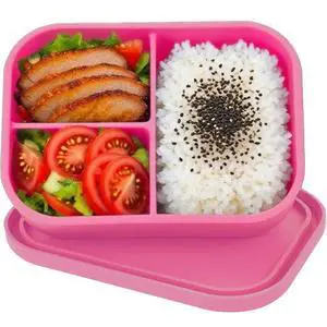 Silicone Adult Bento Box, 3 Compartment Leakproof Silicone Lunch Container, Lunch Box for Men and Women, BPA-Free, Microwave/Dishwasher/Freezer Safe, Reusable Snack Containers (Pink) Silicone Adult Bento Box, 3 Compartment Leakproof Silicone Lunch Container, Lunch Box for Men and Women, BPA-Free, Microwave/Dishwasher/Freezer Safe, Reusable Snack Containers (Pink)